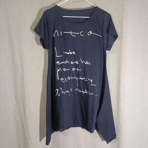 Navy Lightweight T-Shirt, Asymmetrical Short Sleeve Graphic Long